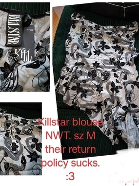 Killstar Black Floral Snake Print Top